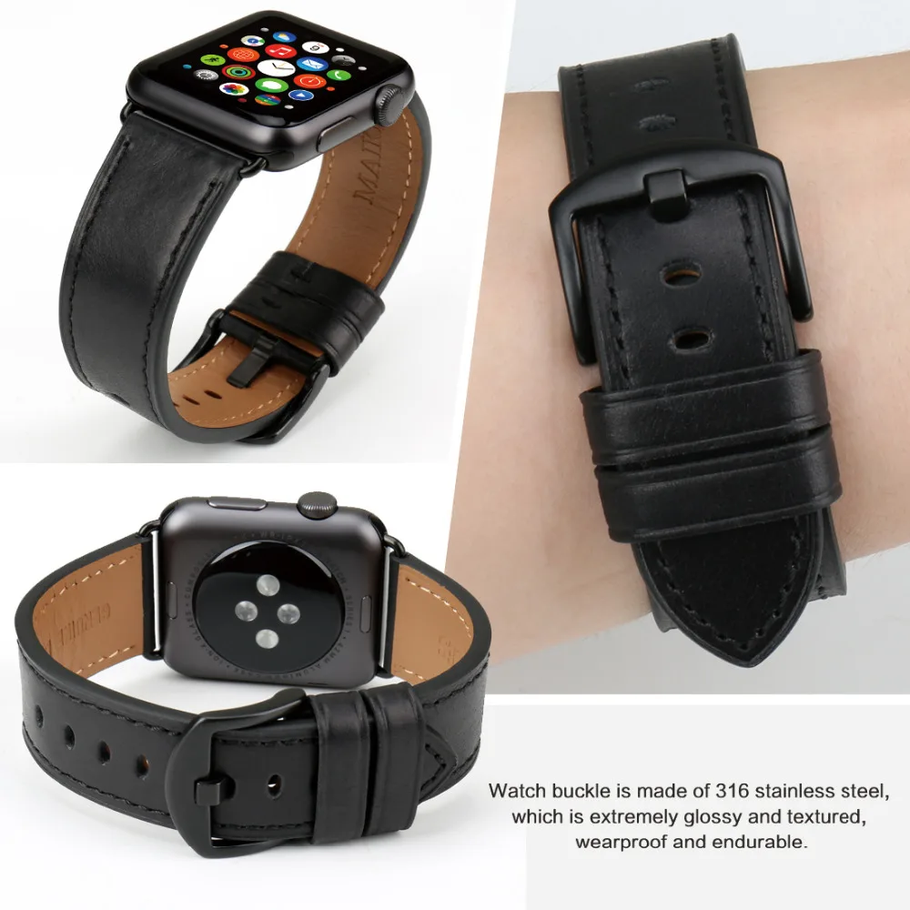 Аксессуары для Apple Watch 4 MAIKES ремешки из натуральной кожи 42 мм 44 38 40 iwatch Series 3 2