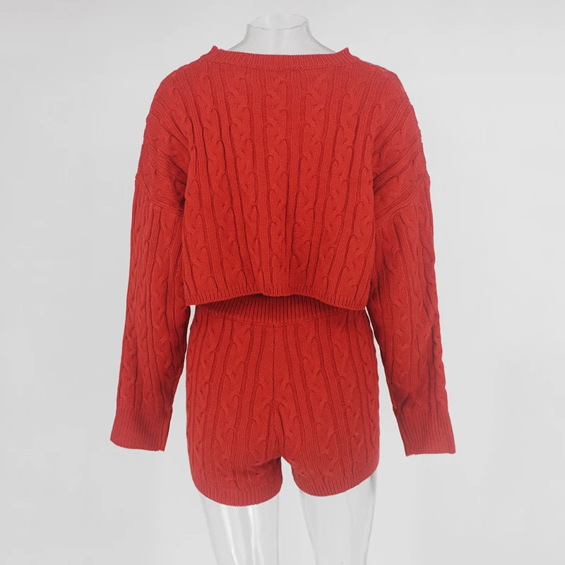 Slaygirl/осенне-зимний комплект из 2 предметов, комплект женской одежды, вязаный свитер с длинными рукавами, топы, обтягивающие шорты, костюм, сексуальный комплект
