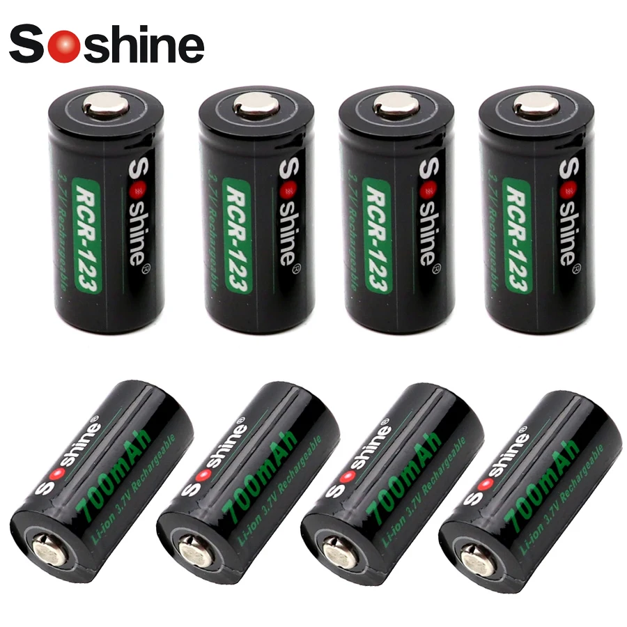 8pcs Soshine RCR123 16340 700mAh Li-ion Rechargeable Battery with 2 x Storage Box Case for Flashlight Headlamp | Электроника