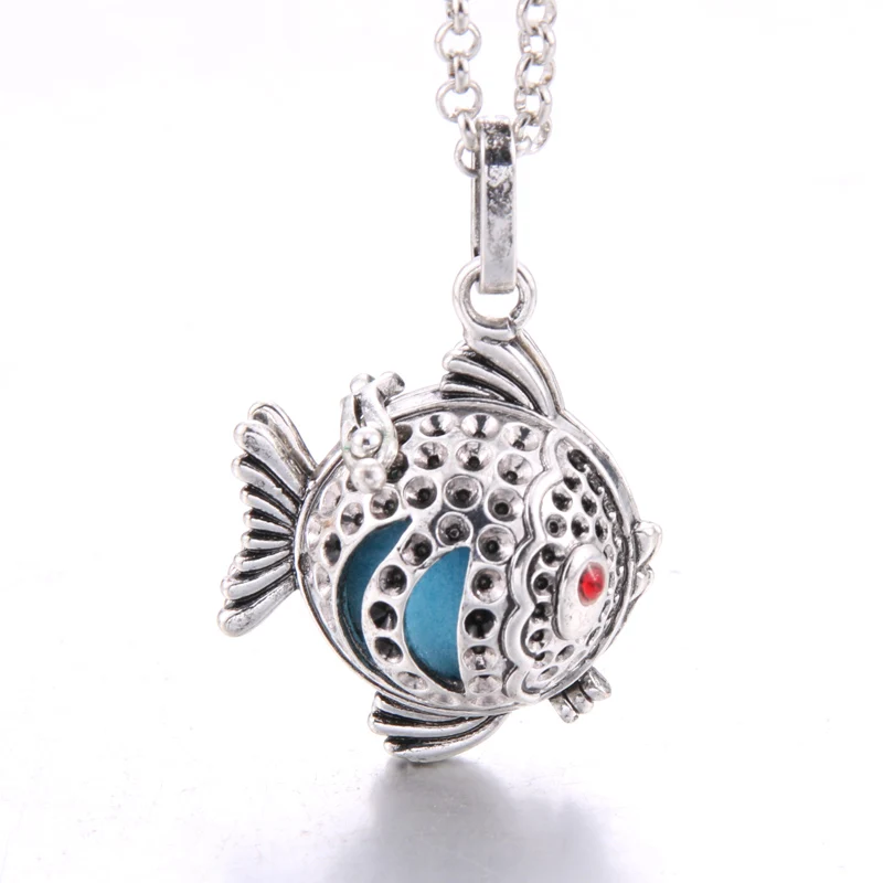 

Aroma Diffuser Necklace Cute fish rhinestone Locket Pendant Perfume Essential Oil Aromatherapy Locket Necklace Pearl Cages