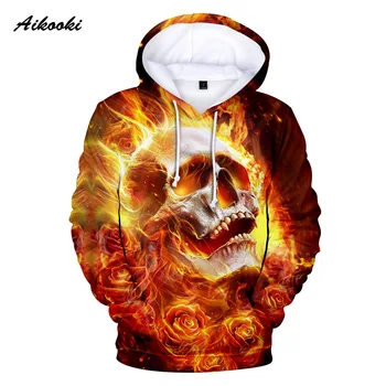 

Hot 3D Skull Hoodie Sweatshirt in boys/girls 3D Print Blue Fire Design Skull long sleeve autumn winter warm streetwear 3D coats