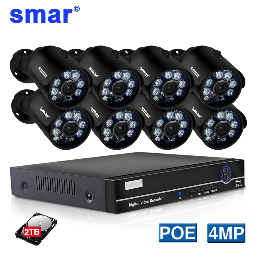 8CH HDMI POE NVR комплект CCTV система безопасности 4MP ИК наружная видео запись ip-камера P2P комплект видеонаблюдения 2 ТБ HDD SM