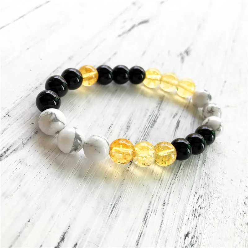 Браслет из натурального камня Howlite и желтого кварца черного оникса браслеты для