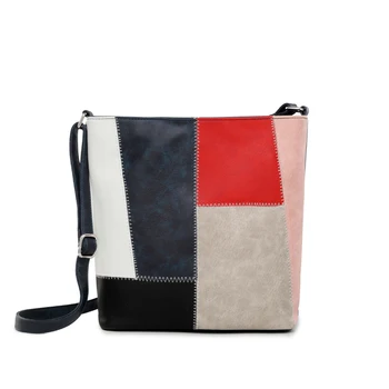 

2018 Summer New Panel Women Tote Handbags Patchwork PU Shoulder Bags Female Causal Shopping Big Bag
