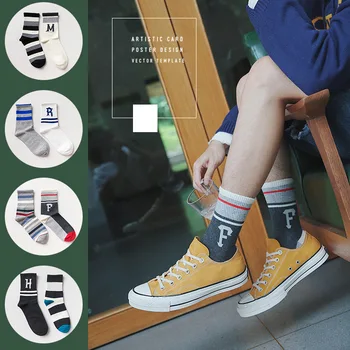 

Men Socks 1 Pair New Men Socks British Style Long Letter Men's Fashion Cotton Casual Socks For Men