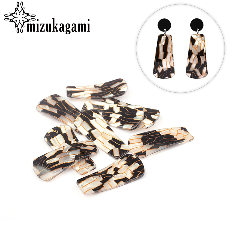 

48*21mm 6pcs/lot Acetic Acid Resin Fashion Black And White Resin Charms Connectors For DIY Earrings Making Accessories