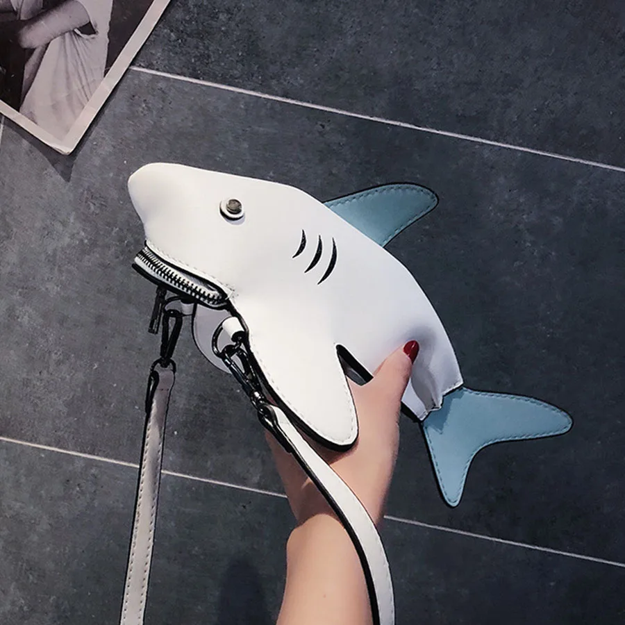 Funny Shark Women Shoulder Bags Cartoon Chain Messenger Bag Ladies Lovely PU leather font b Phone