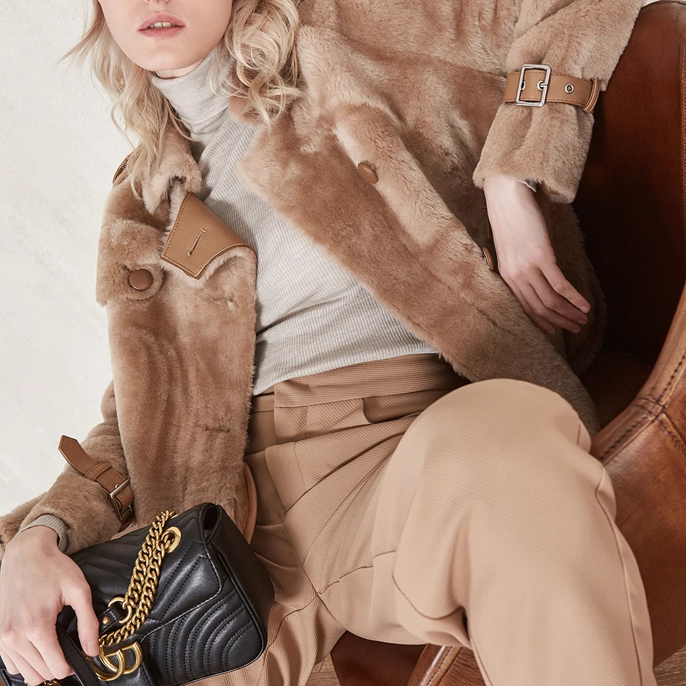 De rose Véritable Manteau noir Doublure Fourrure Chaud Veste Oftbuy Parka Beige Cuir Mérinos photo En Color Moutons D'hiver Épais 2019 Femmes Naturel Réel vqxtR