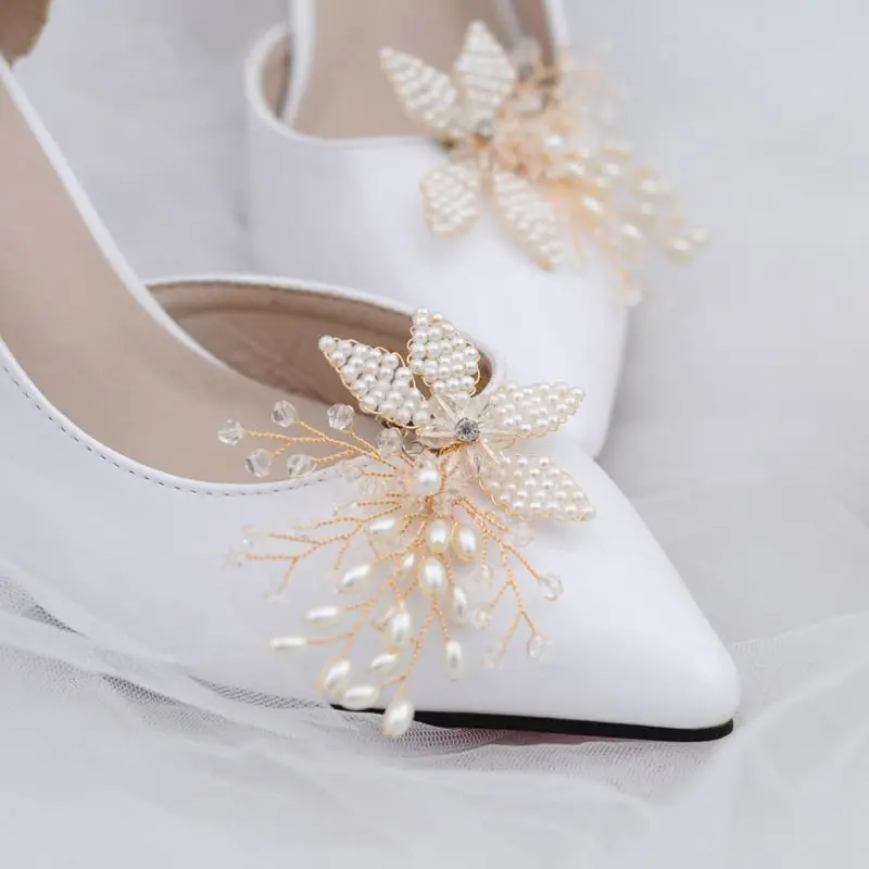 Ботинок ручной работы; роскошные свадебные туфли с жемчужинами; украшенные цветами туфли на высоком каблуке для невесты
