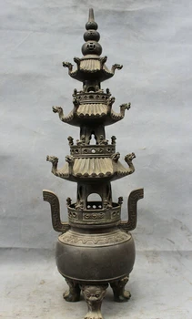 

wholesale factory 20" Tibet Pure Bronze Copper Lion Dragon Head Statue Stupa Incense Burner Censer 25% off