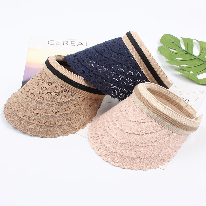 

New Sun Hats Women Panama Female Lace Visor Caps Hand Made DIY Beach Straw Summer Cap Ladies Casual Shade Hat Empty Top Hat