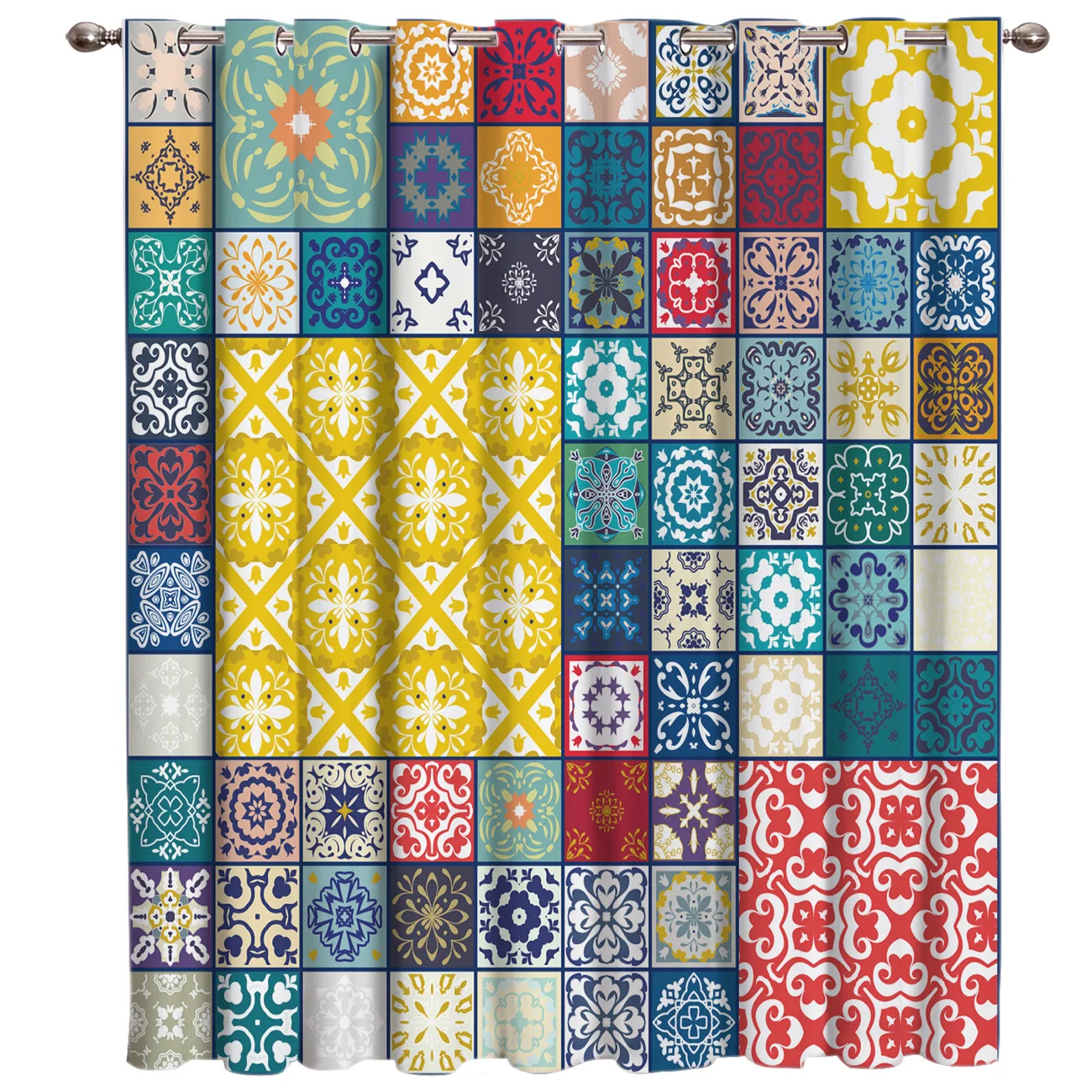 

Retro Ethnic Square Pattern Window Curtains Dark Bathroom Bedroom Kitchen Indoor Curtain Panels With Grommets Valance Curtains