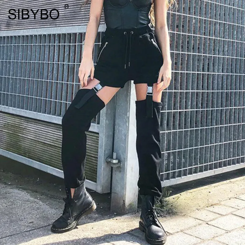 Женские шаровары SIBYBO повседневные хлопковые с высокой талией и пряжкой на молнии
