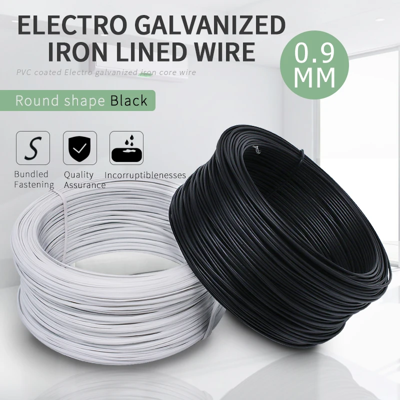 

50Meters/lot 0.9MM Dia. Black Circular PVC Coated Electro Galvanized Iron Lined Wire Cable tie wires