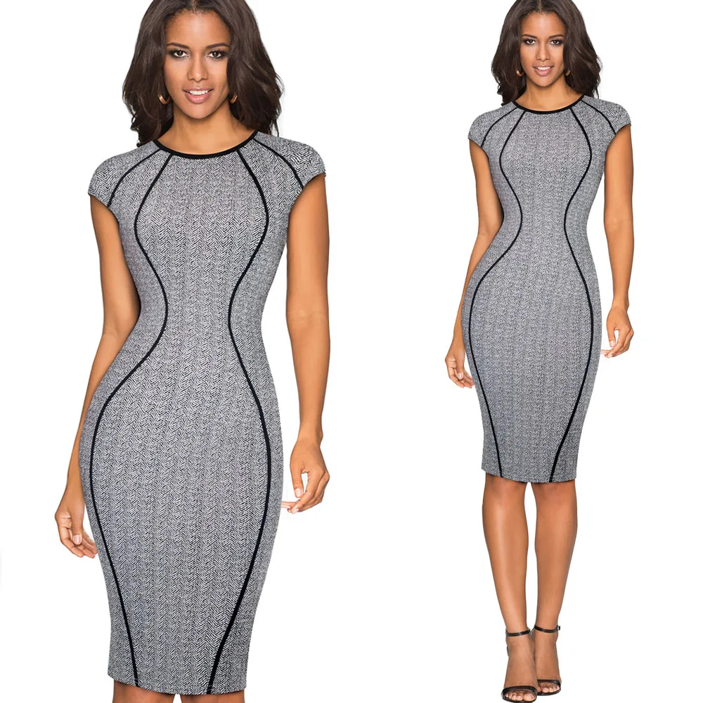 Nice-forever Vintage Optical Illusion Wear to Work vestidos Bodycon Sheath Women Office Business party Elegant Dress B458