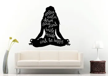 

Relax Calm Down Your Mind Smile Inside And Be Happy Yoga Studio Wall Stickers Vinyl Home Decals Living Room Wallpaper D262