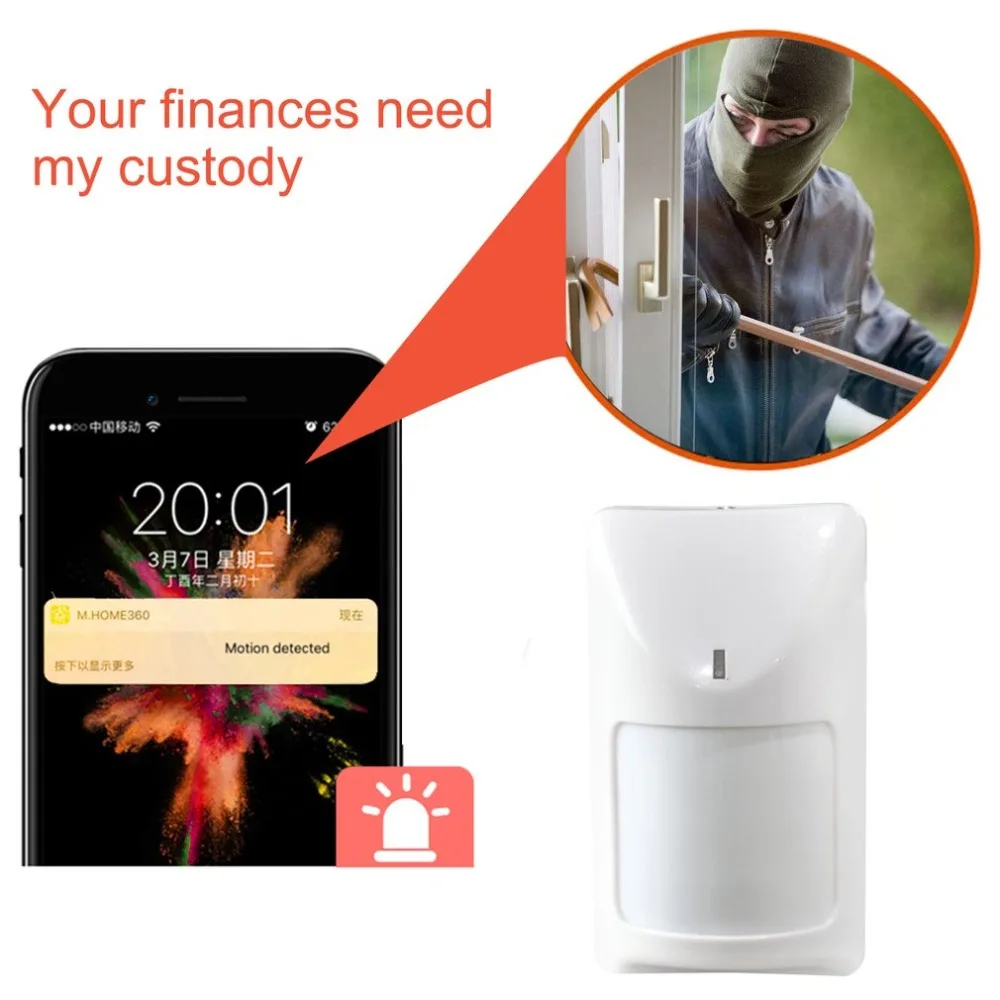 

Wireless Infrared Alarm PIR Detector Indoor Wide Angle Household Business GSM Security Burglar Accessory With Rotatable Bracket