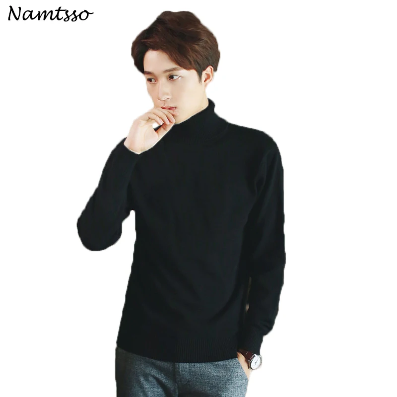 100% cotton sweater men's 2018 winter turtleneck Long sleeve sweater Thicken Solid color sweater cotton slim bottoming shirt 208