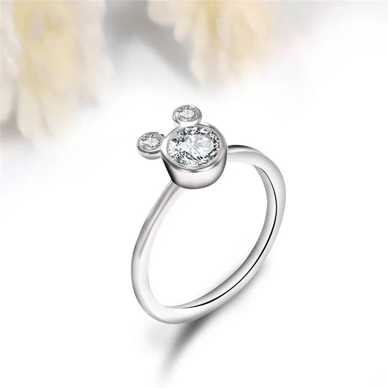 Yiustar женское милое серебряное кольцо с Микки Маусом, свадебные модные ювелирные изделия, кольца мыши из мультфильма, повседневные кольца с животными, Feminino Bijoux - Цвет основного камня: Silver Rings