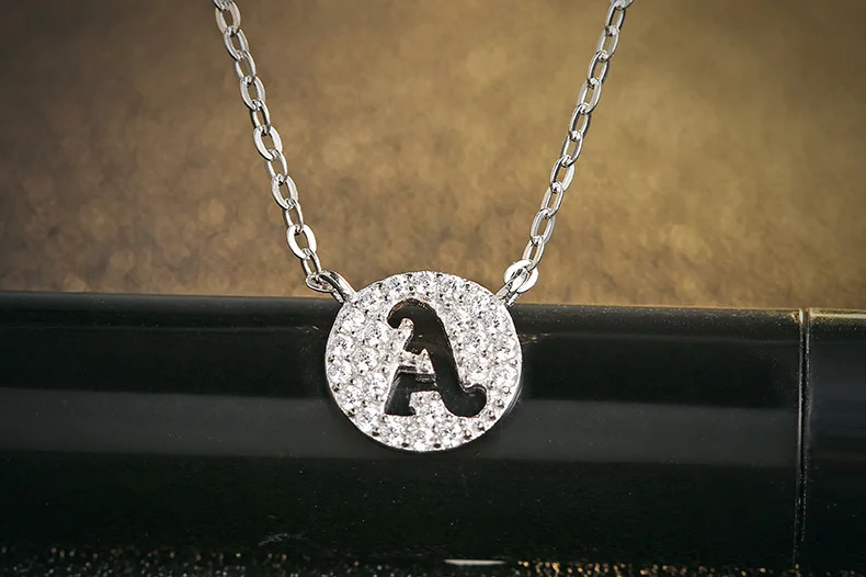 Высокое качество серебра A-N буквы ожерелье с цирконом AAA микро проложить Крошечный Для женщин Цепочки и ожерелья Свадебные минималистский Свадебные вечерние подарок - Окраска металла: A
