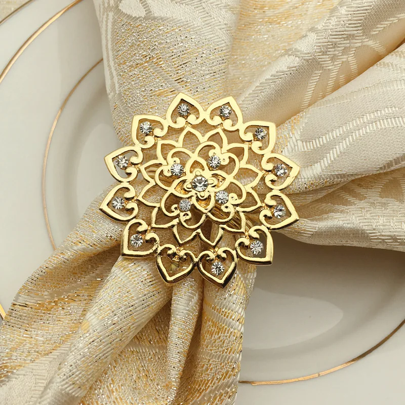 

12PCS Western food metal napkin ring napkin buckle napkin ring flower-shaped mouth cloth ring gold / silver