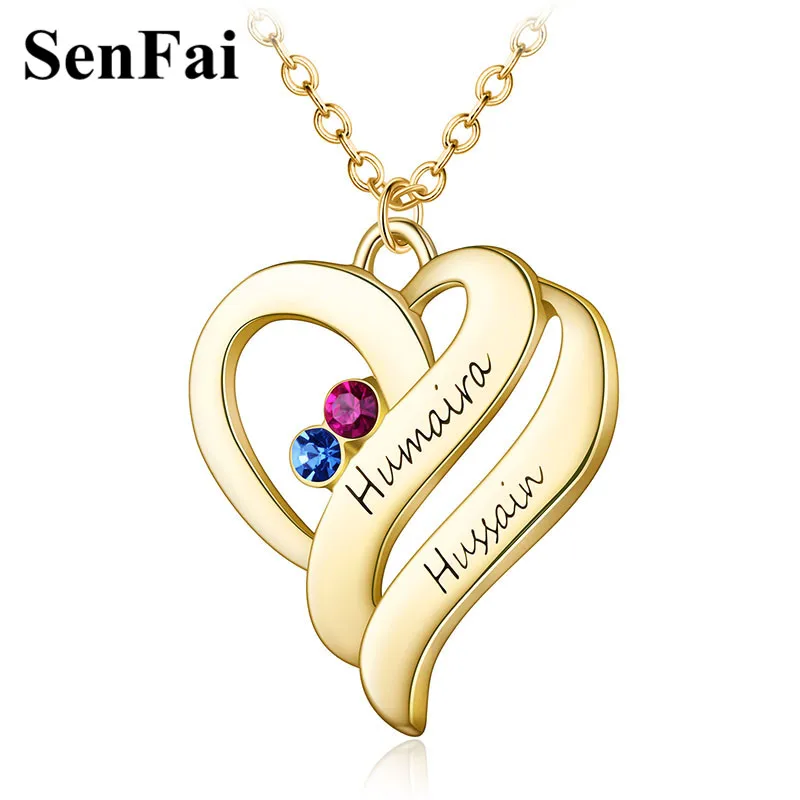 Women Personalised Engrave Custom Name Letter Birthstone Pendant Necklace Gift
