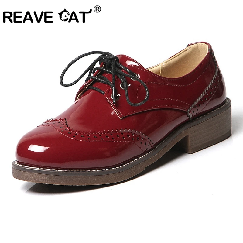 

REAVE CAT 2019 New Women's flats Shoes woman Round toe Lace up Flower Cross tied Spring summer Black Beige Wine Rubber Hot A1699