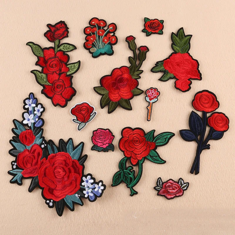 17727-8a1f64.jpg Buy Rose Rich Peony Flower Set Embroidery Patches for Clothing Iron on Clothes Dress Appliques Badge Stripes Sticker Online - Image 1