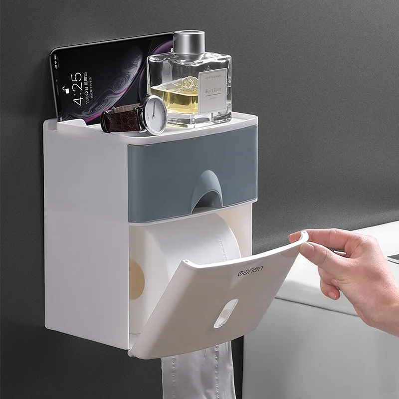 

Double-layer Multifunctional Tissue Box Toilet No Holes Creative Box Toilet Waterproof Easy To Install with The Drawer