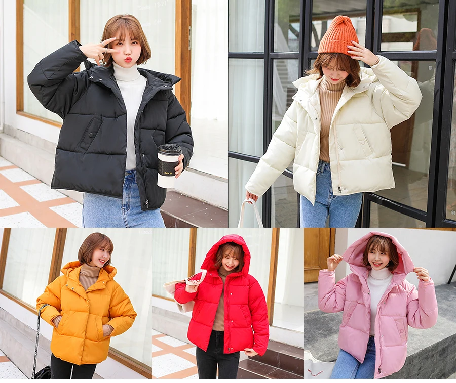 Hot Sale Winter Cotton Jacket Female Thicken Snow Lichens New Harajuku Short Sweet Down Cotton Coat Women Warm Loose Parkas