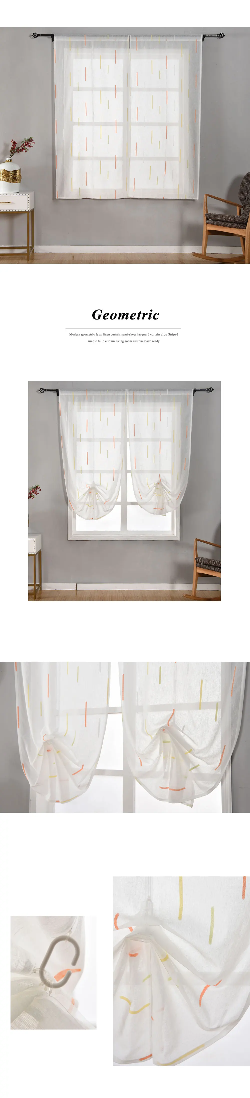 LOZUJOJU Simple Strings Pattern Roman Short Curtains Drops Kitchen Windows Small Size Modern Style Tulle Curtains Fabric Thread (2)