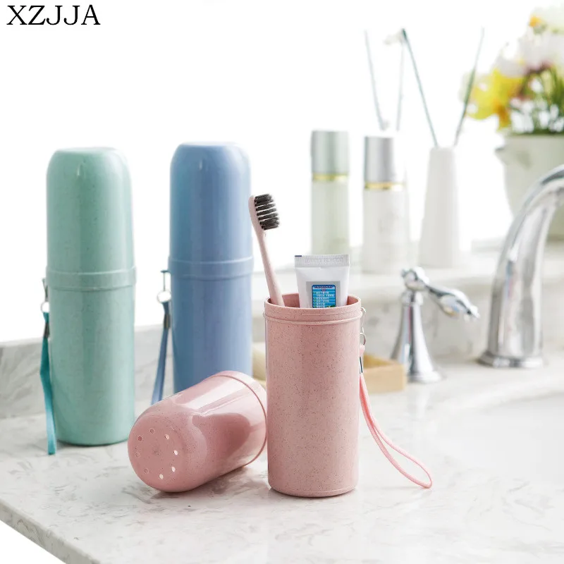 

XZJJA Natural Wheat Straw Tooth Brush Storage Box Travel Portable Toothbrush Boxes Tableware Fork Spoons Protect Container