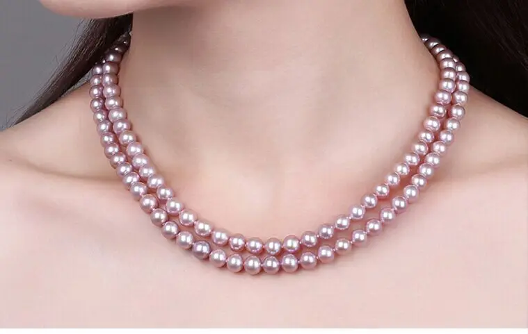 

elegant double strands AAA9-10mm south sea lavender pearl necklace 18"silver