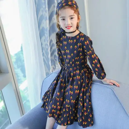 

4-15 Ages Girls Dress Casual Long Sleeves Printing Princess Girl Dresses Autumn 2017 Toddler Girl Clothing Children Robe Clothes