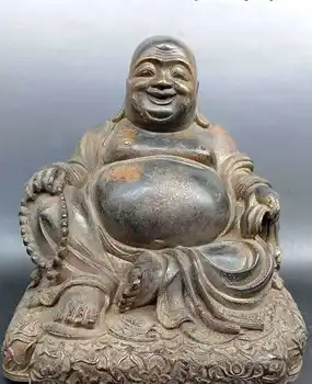 

11" Old pure bronze gild China buddhism Tibet fine happy Maitreya Buddha Statue