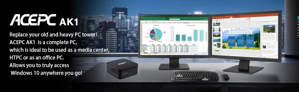 ACEPC AK1 оконные рамы 10 Мини ПК настольный игровой компьютер Intel Celeron J3455 4 г 64 12 В 2 HDMI 2,5 дюймов SSD/mSATA SSD Wi Fi к gigabit