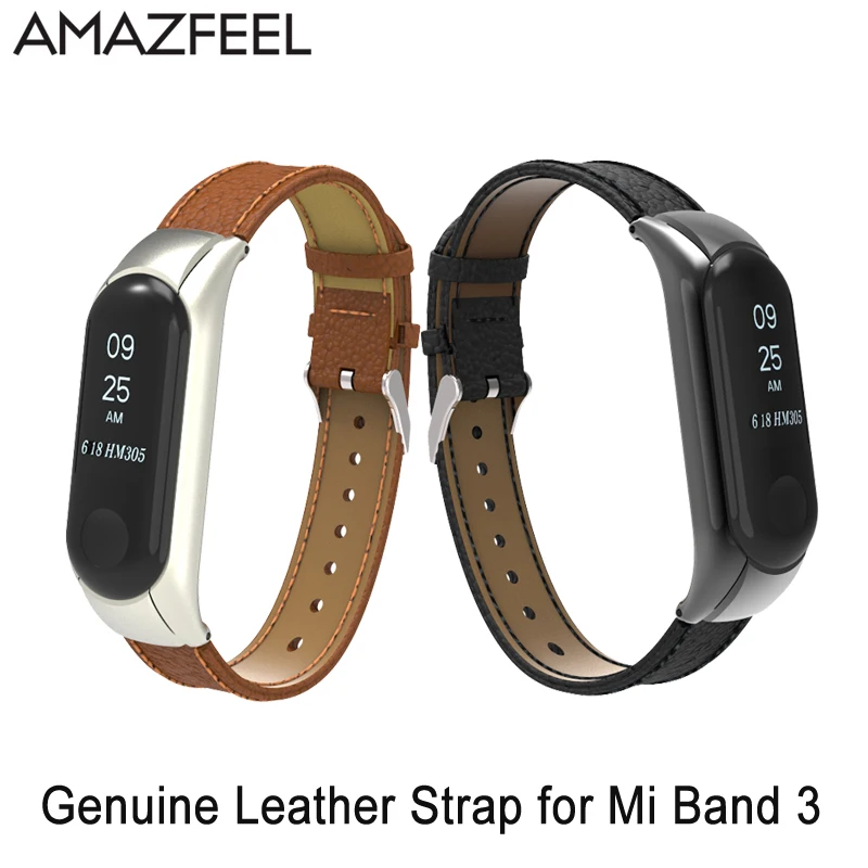 Genuine Leather Mi band 3 Band with Metal frame Smart Wristband Replacement Strap Smart Watch Bracelet