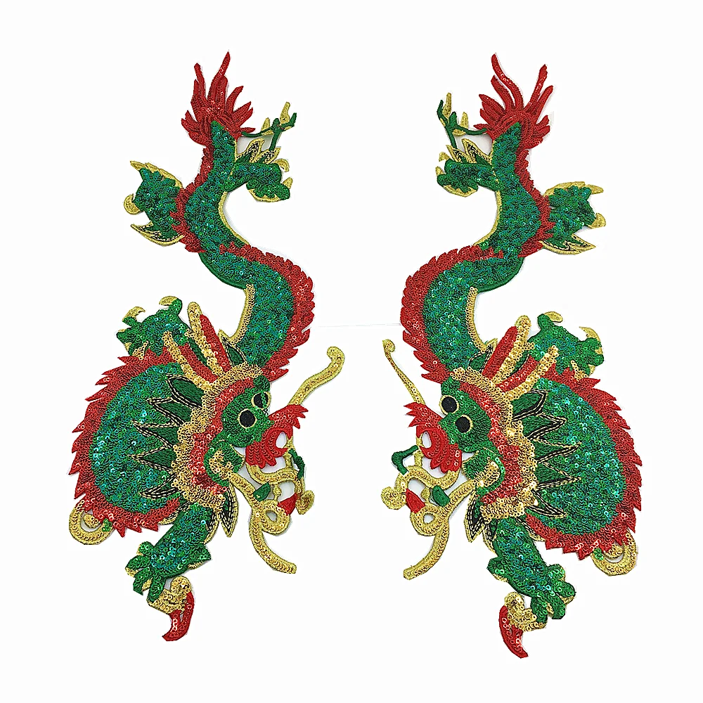 Продажа 1 пара Big Dragon вышивка патч нашивки с блёстками для Костюмы вышитые Аппликация из бисера одежда Parches Ropa пришить AC1405