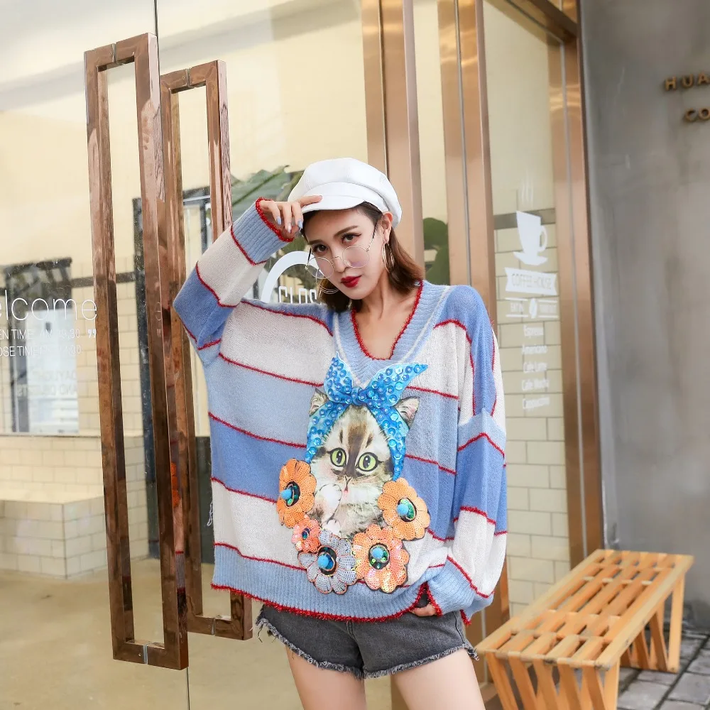 Street Wear Cartoon Eagle Sequins Cardigan Novelty