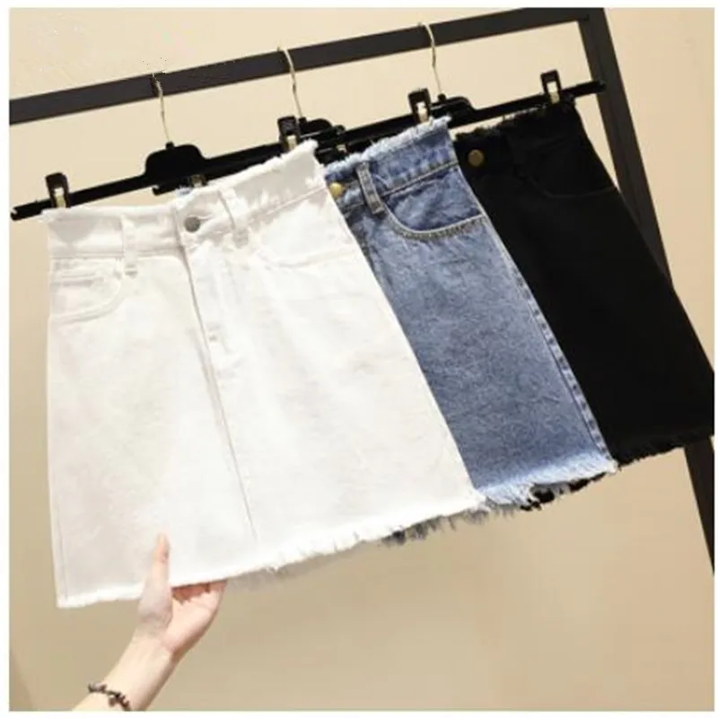 

Plus Size 5XL Mini Short Denim Skirt Women 2019 Spring Summer Korean Black Blue White High Waist Big Skirt Female