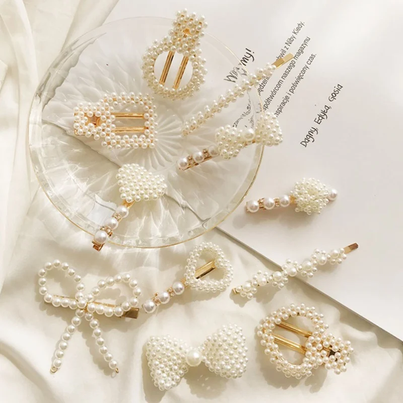 Women Girls Barrettes Pearl Hair Clips Crystal Elegant Pearl Hairpin Barrette Headdress Women Girls Barrettes Pearl Hair Clips Crystal Elegant Pearl Hairpin Barrette Headdress