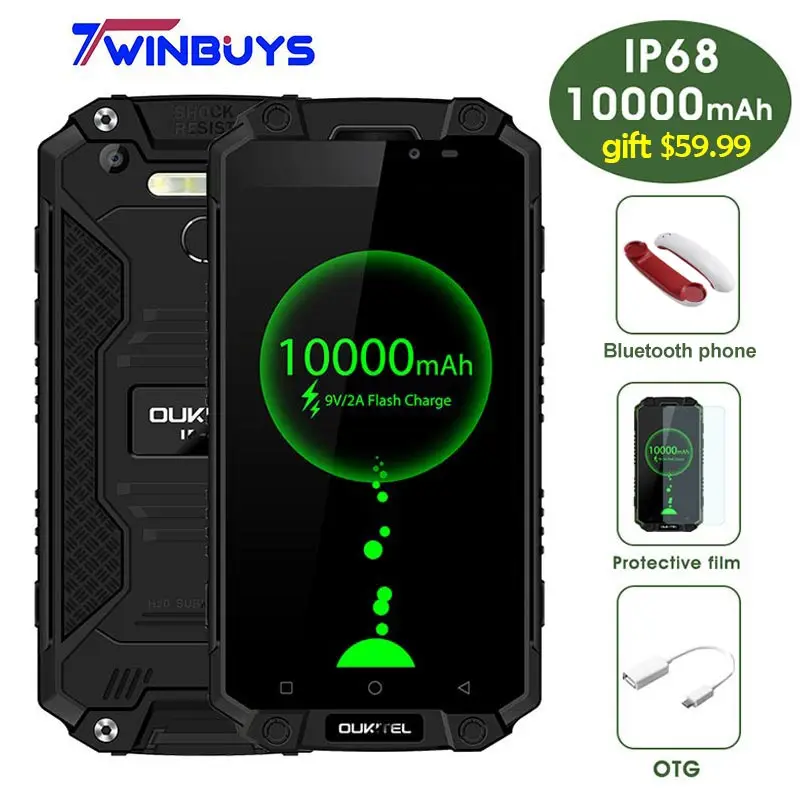 Oukitel k10000 Max 10000 мАч Android 7.0 mtk6753 Octa core 3 ГБ + 32 5.5 дюймов fhd 16mp IP68 водонепроницаемый 4 г LTE