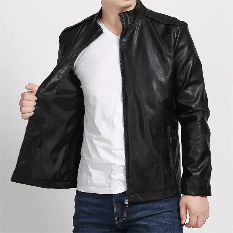 10XL 8XL 6XL 5XL бренд pu кожаная куртка для мужчин весна осень повседневные мужские s куртки однотонная одежда эластичная мотоциклетная верхняя одежда - Цвет: black