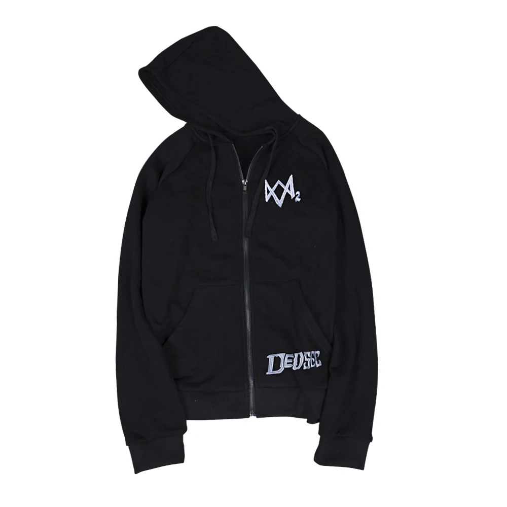 Hot Game Watch Dogs 2 Catcher Hoodies 100% Cotton Man Sweatshirts Black Cosplay Jackets Zipper Halloween Party