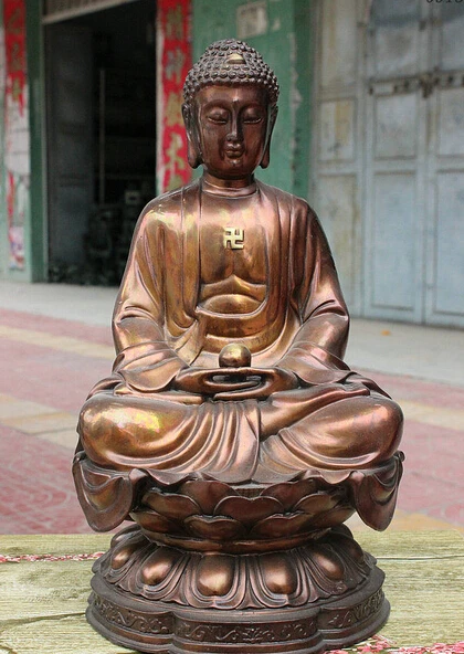 

006734 12 Chinese Buddhism Pure Red Bronze Shakyamuni Sakyamuni Tathagata Buddha Statue