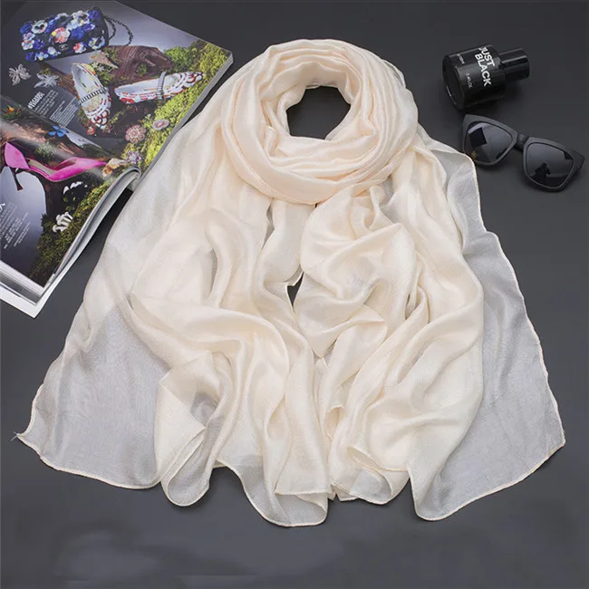 Перламутровый Одноцветный льняной шелковый шарф, шаль, осенний зимний шарф, женские красивые шарфы, деформация Echarpes fulards Femme - Цвет: beige