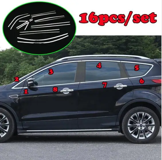 Для FORD ESCAPE KUGA 2013 хромированная накладка на подоконник рамка накладка молдинг гарнир столб рамка - Цвет: 16pcs