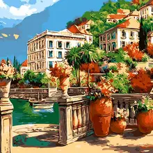 Безрамное diy картины маслом по номерам средиземноморский сад дома декоративные фотографии уникальный ремесло краски номерам 40*50 см