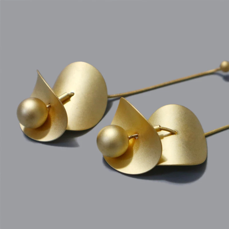 HUANZHI S925 Matte Metal Gold Double Layer Irregular Wave Twisted Circle Long Tassel Ball Earrings for Women Ear Line - Image 4