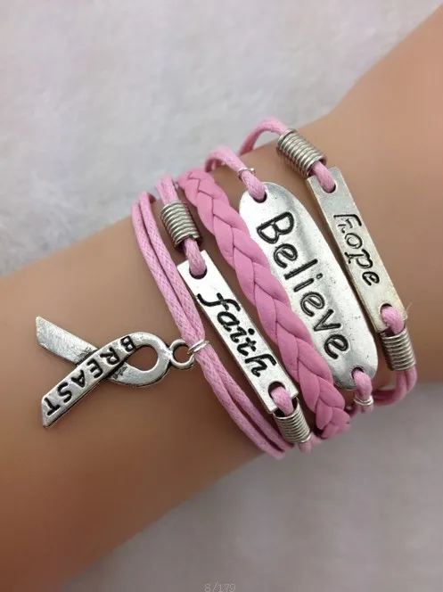 1pc Love Faith Believe And T Cancer Awareness Charm Bracelet In 1pc Love Faith Believe And T Cancer Awareness Charm Bracelet In Silver Ribbon 1683 Min Order 10 Bracelets From